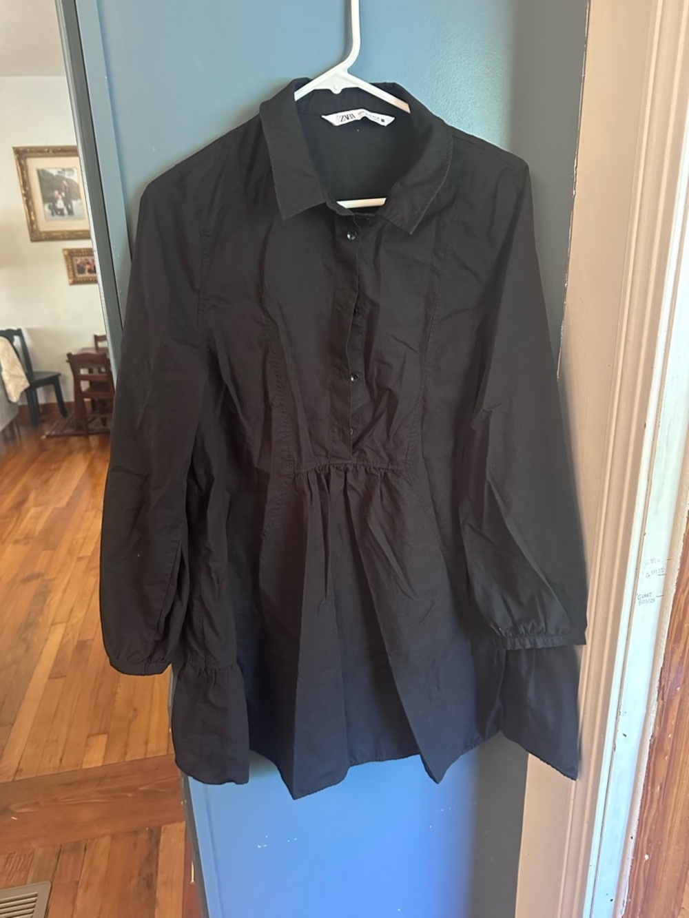 Zara Black Long-Sleeve Peplum Button-Up dress